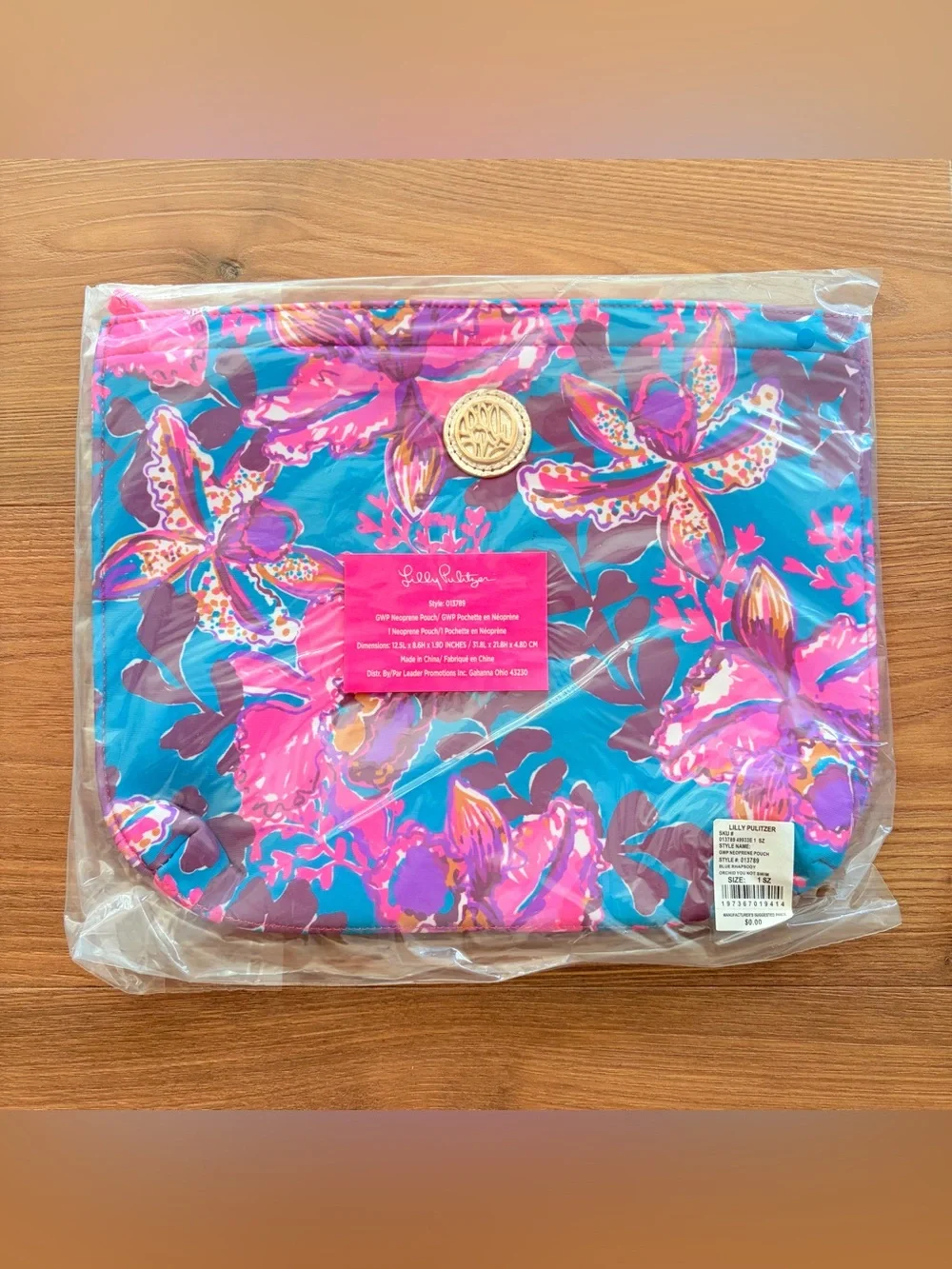 Lilly Pulitzer Neoprene Zip Pouch Case Bag - Blue Rhapsody Orchid You Not Swim